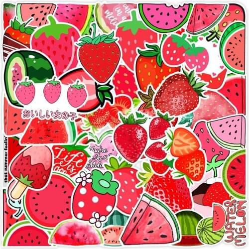 50pcs Watermelon Strawberry Cute Stickers For Notebooks Stationery Laptop Sticker Aesthetic Craft Supplies Scrapbooking Material