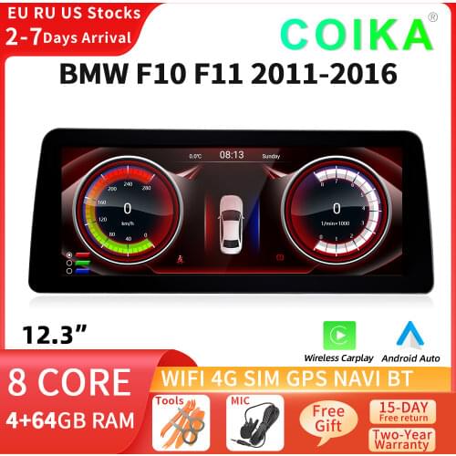 12.3 Android 10 System Car Multimedia Tablet For BMW F10 F11 2011-2016 WIFI 4G SIM 4+64GB BT GPS Navi Carplay Receiver 4K Video