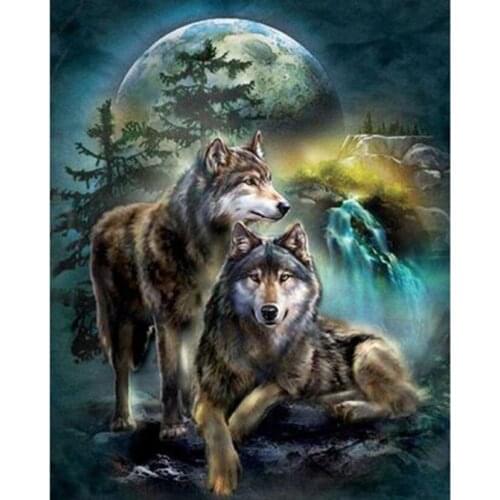 5D DIY Diamond Painting Animal Painting Double Wolf Scene Picture Square/Round Diamond Cross Stitch Embroidery Decoration TX237