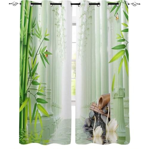 Bamboo Swan Pillar Water Surface Stone Windows Curtains Living Room Bedroom Kitchen Curtains Children Drapes Window Treatments