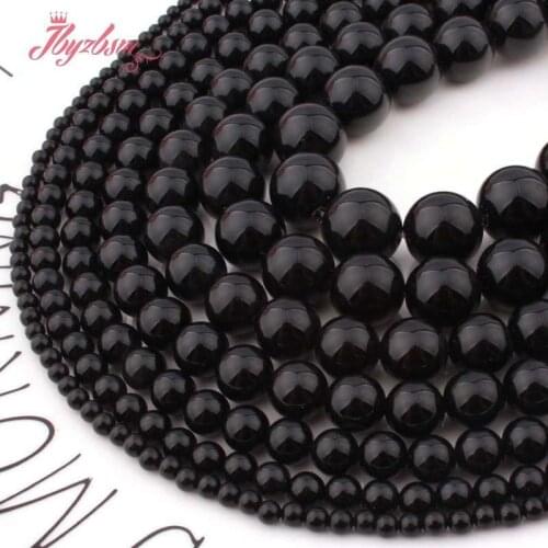Natural Black Agates Smooth Round 4/6/8/10/12mm Spacer Loose Stone Beads For DIY Necklace Bracelat Jewelry Making Strand 15"