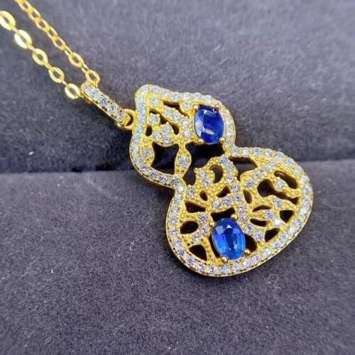 Solicit wealth gourd S925 silver natural blue sapphire Pendant necklace natural gemstone pendant woman girl party gift jewelry