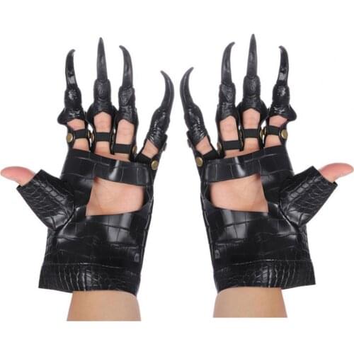 Black 1 Pair Fun Funny Long Nails Halloween Gloves Faux Leather Paw Gloves Long Fingernails Party Supplies