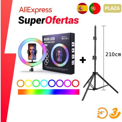 Colorful Ring Light with Holder for mobile 1m/2.1m, RGB Light, folding tripod adjustable Kit 360 Selfie Light beauty