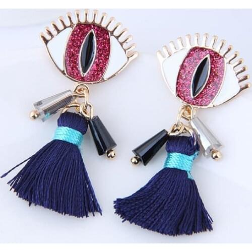 European And American Fashion Metal Personality Eye Blue Eye Eyebrow Surf Earrings Jewelry