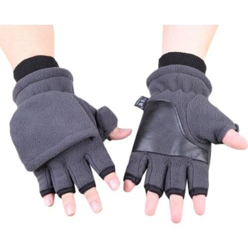 Women Men Winter Polar Fleece Half Finger Flip Gloves Double Layer Thicken Touch Screen Fingerless Convertible Mittens Wrist War