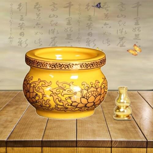 Ceramic Small Incense Burner Household Indoor Incense Burner For Buddha Gold Yellow Mini Incense Burner Buddhist Temple Supplies