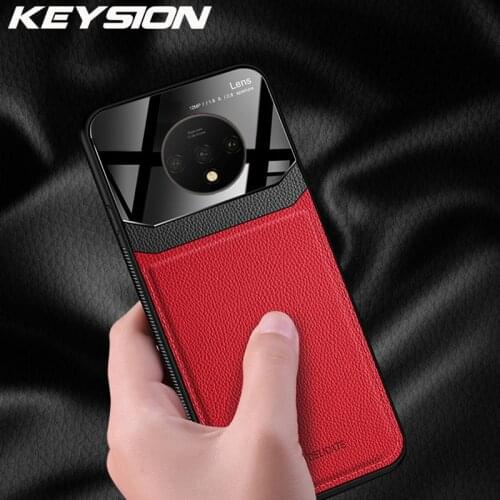 KEYSION Leather Case for OnePlus 7T 7T Pro Mirror Glass Silicone Shockproof Phone Back Cover For Oneplus 7 7 Pro 1+7T Pro