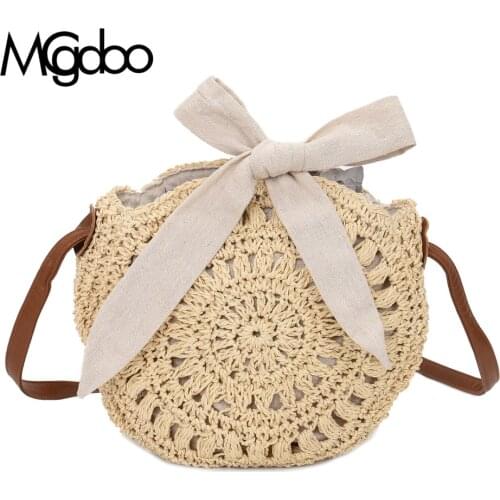 Mgcdoo Leisure Straw Woven Shoulder Bag For Women Drawstring Handbag Fashion Round Messenger bags Large Capacity Totes