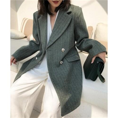 Fashion herringbone woolen suit women autumn winter New high-quality thick retro British wind long woolen coat women Blazers