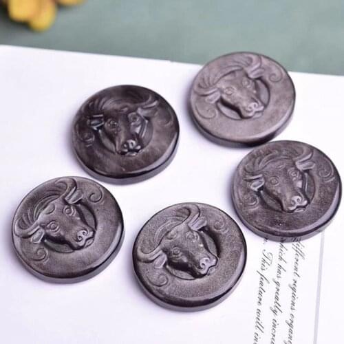 Natural Obsidian Minerals And Stones Necklace Pendant Hand Carved Cattle Shape Black Jewel Lucky Amulet Unique Gifts