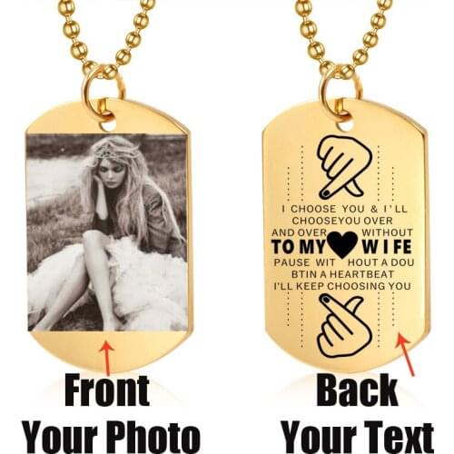 Personalized Front Back Name Plate Necklaces Custom Tag Stainless Steel Photo Necklace For Lover Dad Men Boyfriend Gift
