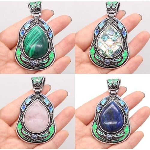 Natural Stone Lapis lazuli Pendant Malachite Antique-Silver Color Reiki Heal Crystal for Vintage Jewelry Making Necklace