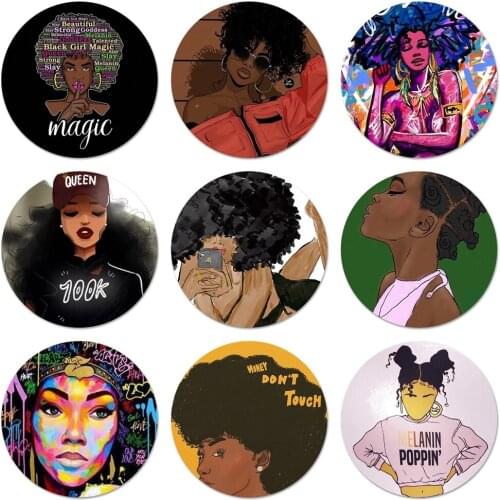 Queen Afro Melanin Poppin black girl Icons Pins Badge Decoration Brooches Metal Badges For Clothes Backpack Decoration 58mm