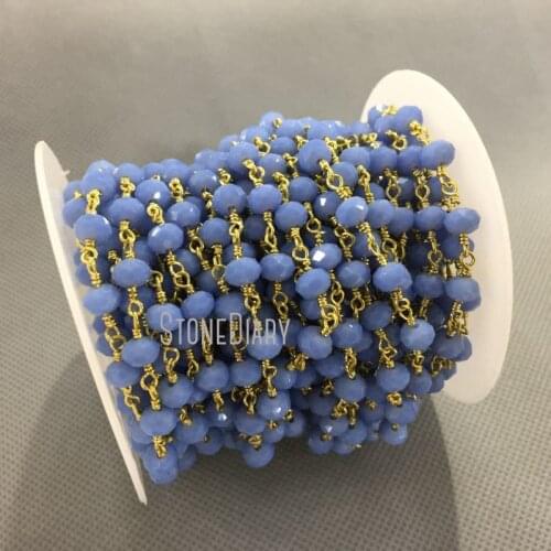 4x6mm Gold Electroplated Faceted Rondelle Beads Bluish Violet Glass Crystal Rosary Style Chain RC5032