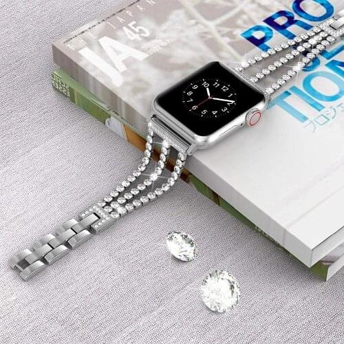 Luxury Crystal Band for Apple Watch 40 44MM Stainless Steel Bracelet 38 42MM Strap for IWatch 6 5 4 3 2 1 SE Watch Band