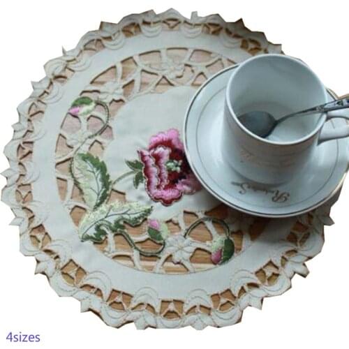 Luxury round embroidery table place mat lace pad cloth placemat wedding doily tea coaster kitchen Christmas cup mug dining pad