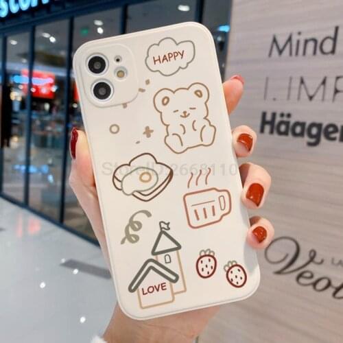 Phone case for iphone 11 xs max 7 12 mini 8 plus silicone cover x xr pro max cartoon family capa shell Iphone12 cute bear bread
