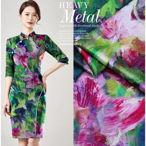 19MM stretch satin silk fabric high-end digital inkjet mulberry silk satin stretch satin cheongsam sewing fabric