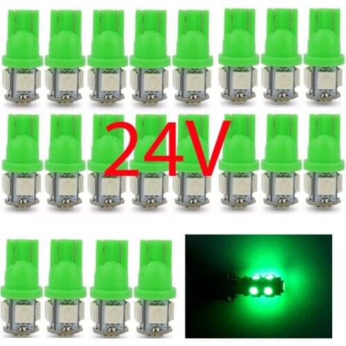 20Pcs Green T10 W5W 5050 5SMD 168 194 192 DC 24V License Plate Led Bulbs For Car Interior Lights Reading Light Trunk Light Bulb