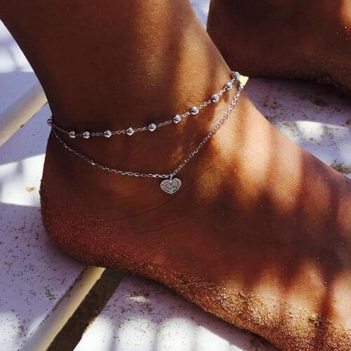 Simple Heart Ankle Layering Pendant Anklet Foot Jewelry 2020 Summer Beach Anklets On Foot Ankle Bracelets For Women Leg Chain