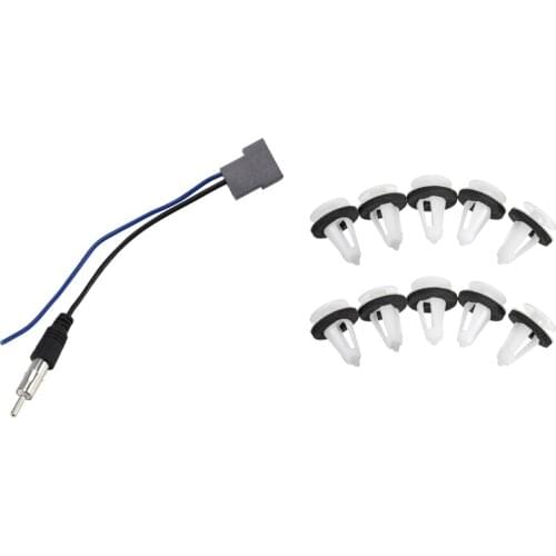 10 Pcs Car Card Fastener Retainers Panel Clamp Clips & 1 Pcs Antenna Cable To Aftermarket Radio Adapter