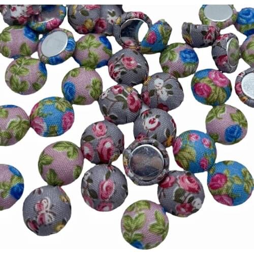 50pcs/lot 12mm Flower Fabric Covered Button Flatback No Hole To Sew Flower Center