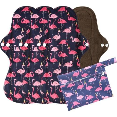 5Pcs ( 4+1Set )Heavy Flow Menstrual Pads Set Resualable Bamboo Charcoal Mum Cloth Pads Night Use
