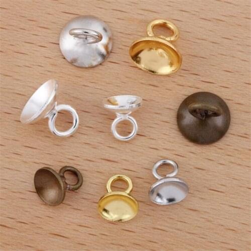 BASEHOME 50pcs Gold/Silver/Antique Bronze Plated Copper Bead Caps Fitting Round Beads Pendants DIY Necklace Findings Handmade