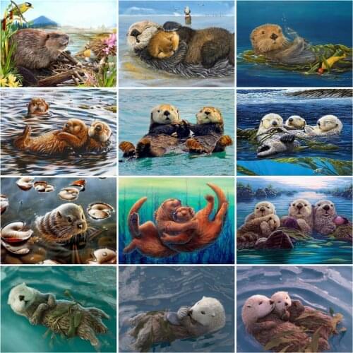 HUACAN Full Drill Diamond Painting Animal Otter Cross Stitch Mosaic Embroidery Pond Home Decoration Handmade Gift