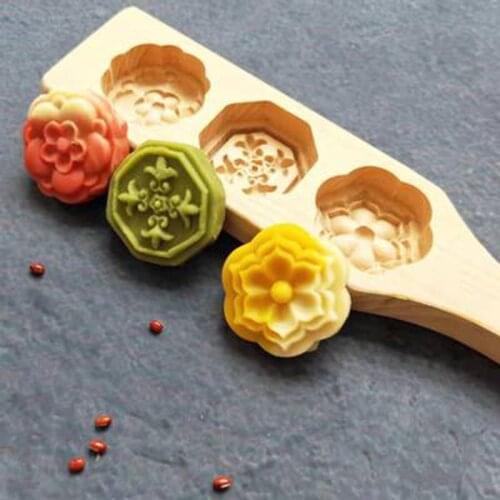 6 colors Wooden Baking Moon Cake Mold Flower Shaped Mooncake Mold Hand Pressure Fondant Moon Cake Decorating Tools