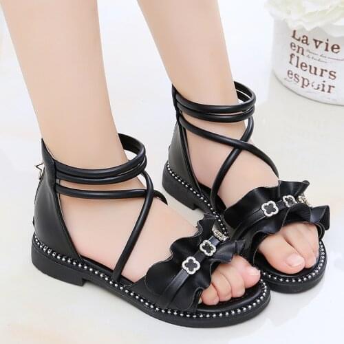 Kid Beach Shoes Roman ChildrenS Sandal 33 Princess Summer Shoe Girl Ruffles Fashion Pink Gladiator Sandals 2021 3 5 7 9 12 Year