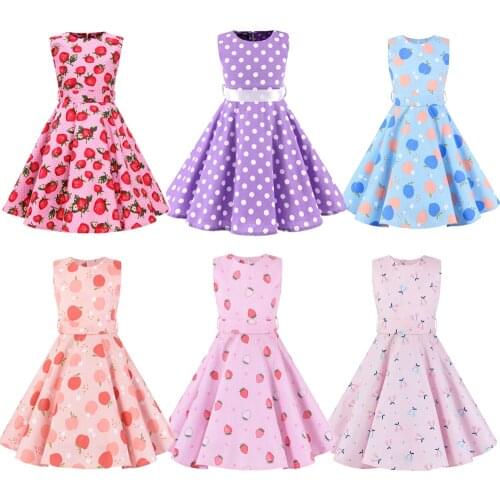 2021 New Fruit Print Vintage Cute Dress for Children Kids VD1151 Swing Cotton for 4-12 years old Girl Dress