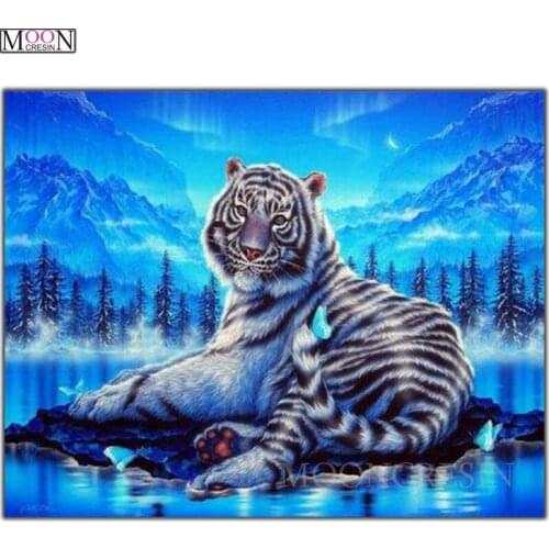 DIY 3D Diamond Painting Cross Blue Forest Tiger 5D Diamond Embroidery Square Drill Diamond Mosaic Decoration Animals Rhinestones