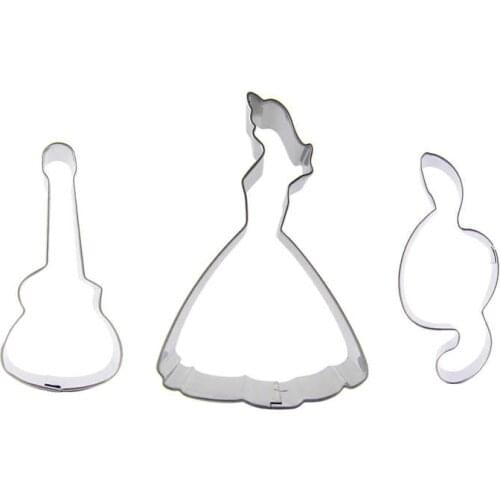 Guitar, Note, Princess shaped 3 piece biscuit cutting molds, baking tools, cake decorating soft candy tools