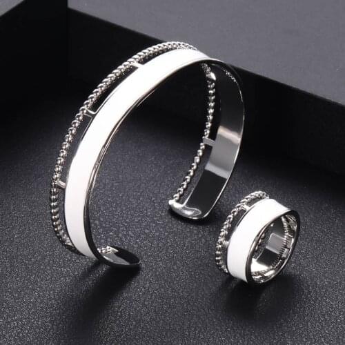 JaneKelly Platinum Bangle Bracelets Ring Sets Dubai Bridal Jewelry Sets For Women Wedding brincos para as mulheres