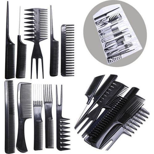 10pcs/set Pro Salon Hair Cut Styling Hairdressing Barbers Combs Brushes with Storage Bag High Quanlity - Black
