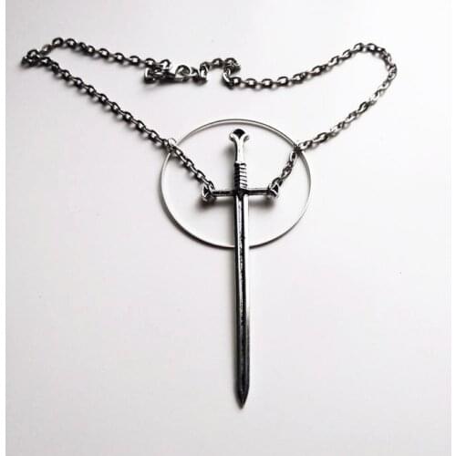 Sword ring necklace with large choker pendant jewelry long silver plated Gothic classical Tarot Occult Dark gift men 2021 NEW
