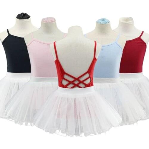 2Pcs Girls Camisole Leotard + Skirt Set Kids Dance Ballet Tutu Dress Dancing Class Team Basic Costumes Children Ballet Dance Per
