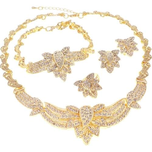 Fashion Brazilian Gold I Love You Xoxo Flower Hug Kiss Jewellry Set 24k African Rhinestone Necklace Jewelry