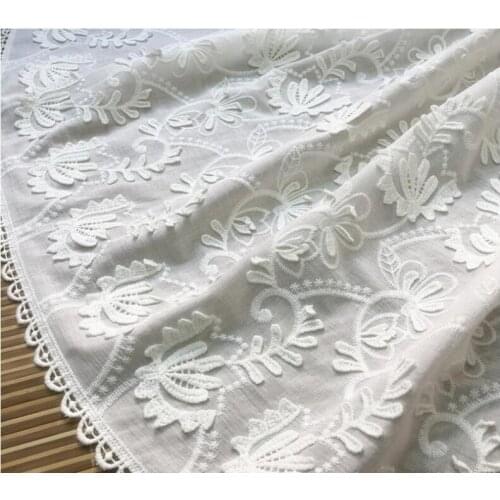 Vintage Embroidered Lace Fabric, 3D Flower Cotton Fabric, Off White Cotton Lace Fabric By The Yard 53" Width