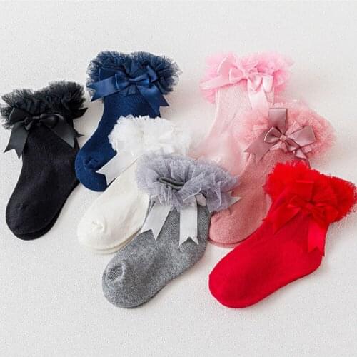 Girls Lace Bowknet tutu Princess Sock Childrens Socks Baby Knee High Princess Socks Lace Bow All Cotton Sock