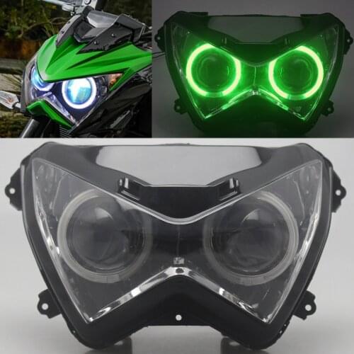 For Kawasaki Z800 Z250 Z300 13-16 HID Xenon Projector Conversion Headlight Assembly LED Green Angel Demon Eyes Head Lamp Kit