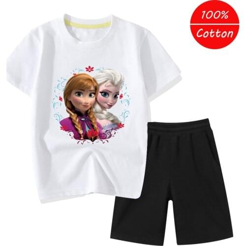 Disney Frozen Princess Summer childrens suit girl Clothing suit top+pants 2 piece set childrens casual wear sports suit