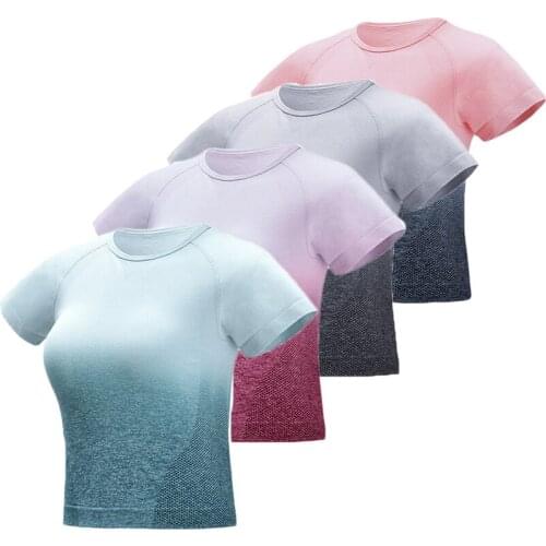 Summer Women Cropped Seamless Short Sleeve Top Crop Top Woman Workout Shirts for Women Sports Tops Gym Yoga Fitness Shirts