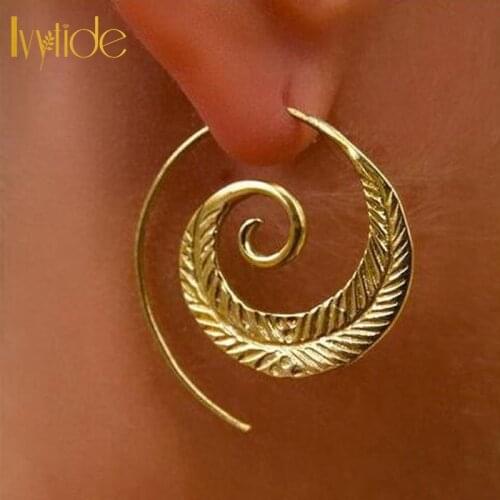 Lvytide 1 pair hoop earrings Large leaf shape spiral earring Tribal jewelry Christmas gift aros mujer oreja