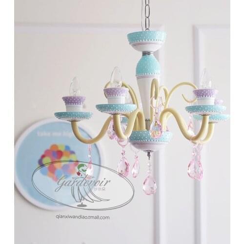 American candy crystal chandelier girl bedroom Princess Room childrens room lamp European style creative candle chandelier