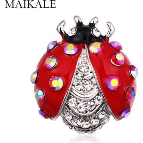 MAIKALE Vintage Red Crystal Ladybug Brooch Pins Rhinestone Enamel Insect Brooches for Women Girl Cloth Shirts Bag Accessories