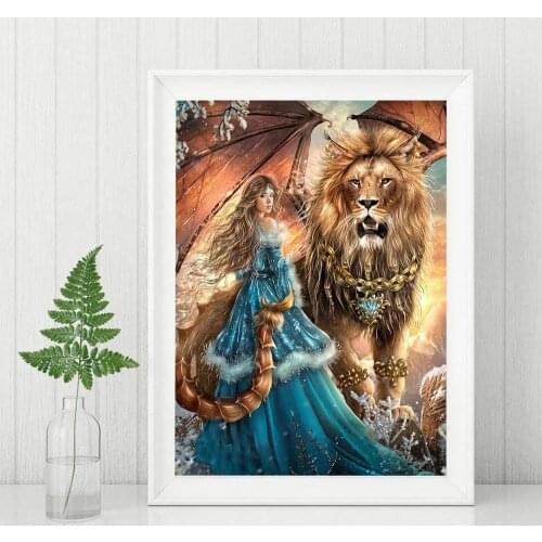 Lion And Girl Diamond Art Painting Full Drill Cross Stitch Kits Rhinestone Animal Mosaic Embroidery 5D DIY Home Decor Gift