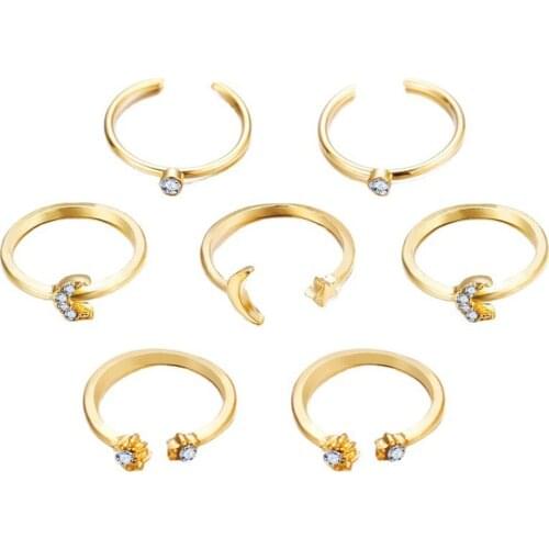 Bohemian Vintage Gold Crescent Geometric Joint Ring Set for Women Crystal Personality Design Ring Set Party Jewelry 2021 new